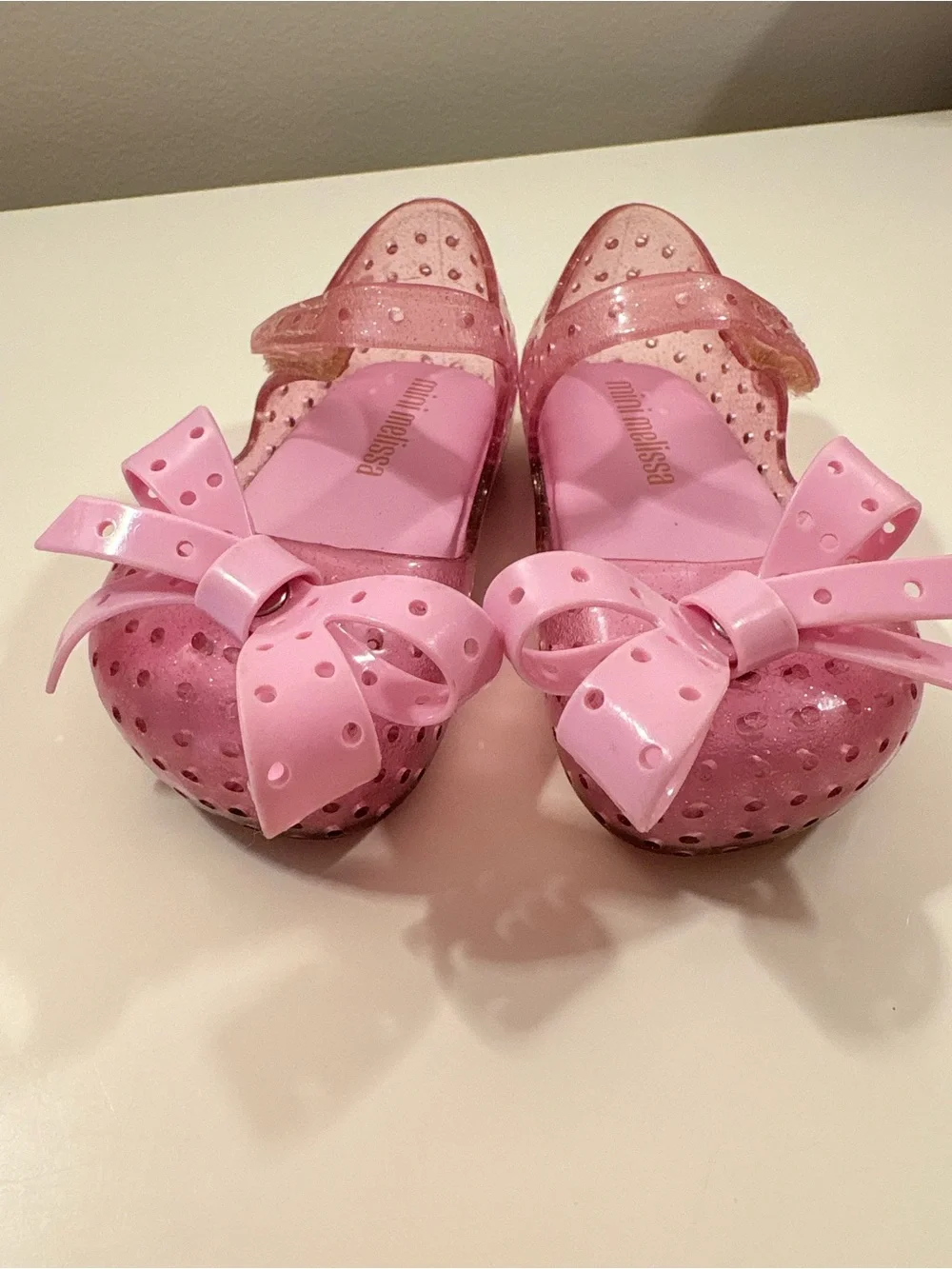 Mini Melissa Pink Glitter Jelly Sandals with Bow